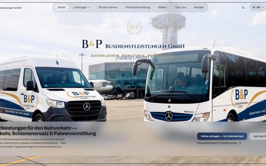 Screenshot der Website von B&P Busdienstleistungen