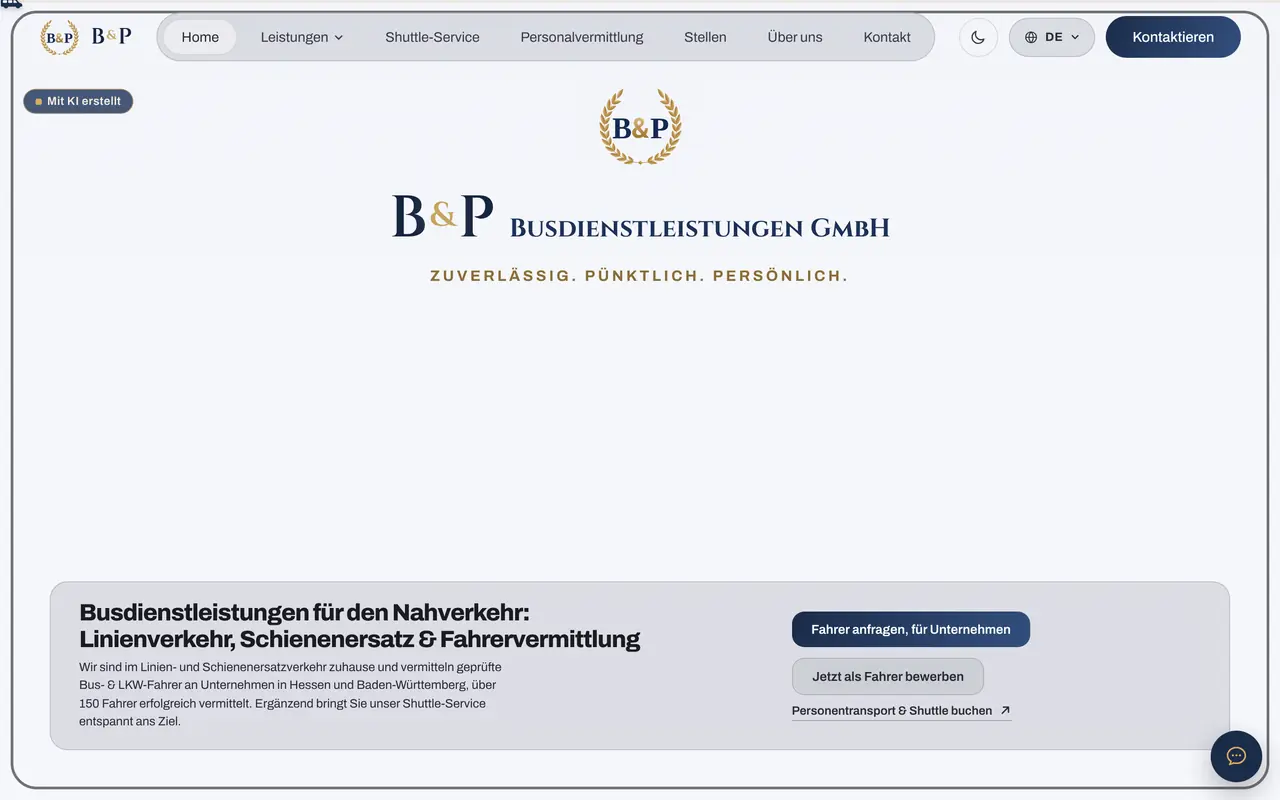 Startseite von B&P Busdienstleistungen