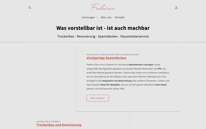 Screenshot der Website von Fedorov Bau
