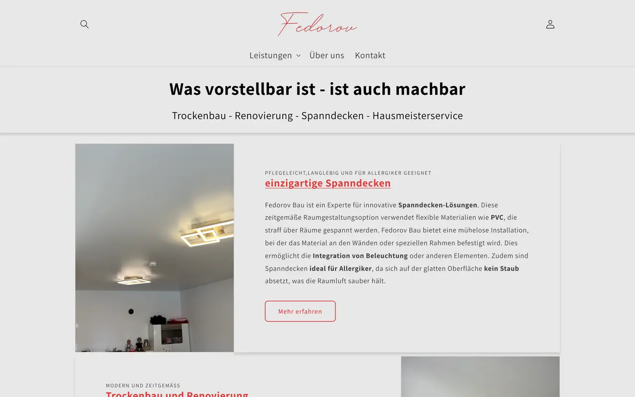Startseite von Fedorov Bau mit Leistungsübersicht